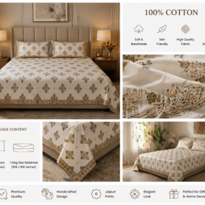 Jaipuri Printed Bedsheet Set (King Size)